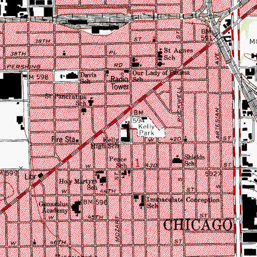 Topographic Map of Kelly High School, IL