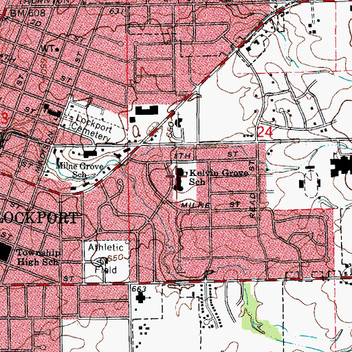 Topographic Map of Kelvin Grove Junior High School, IL