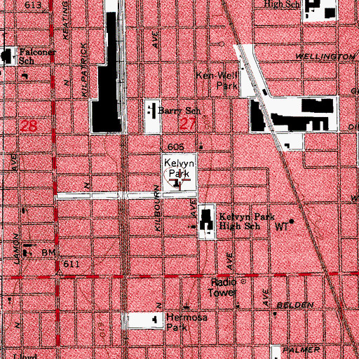 Topographic Map of Kelvyn Park, IL