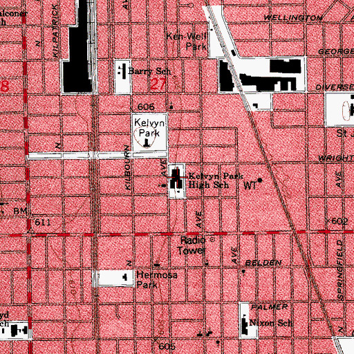 Topographic Map of Kelvyn Park High School, IL