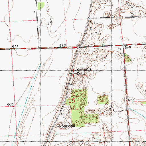 Topographic Map of Kemmis Cemetery, IL