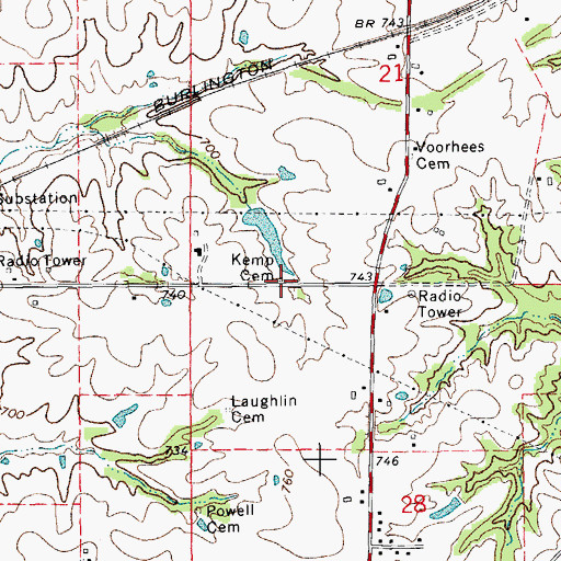 Topographic Map of Kemp Cemetery, IL