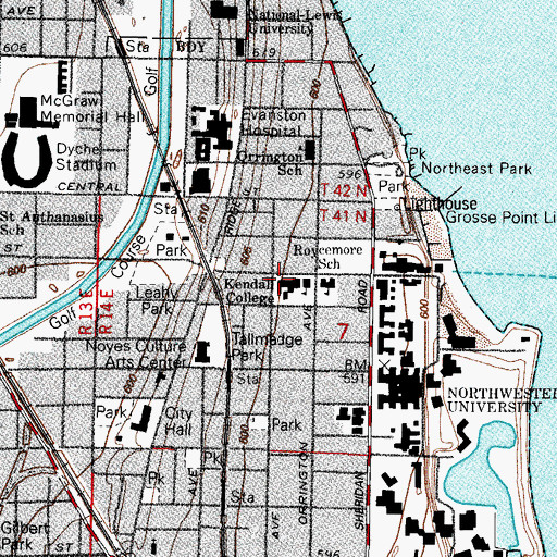 Topographic Map of Kendall College, IL