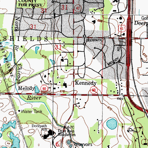 Topographic Map of Kennedy, IL