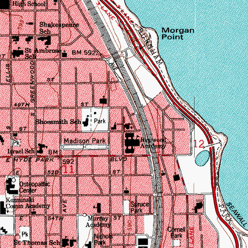 Topographic Map of Kenwood Academy, IL