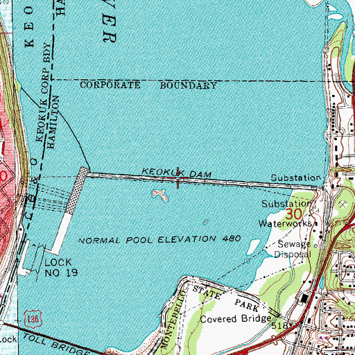 Topographic Map of Keokuk Dam, IL
