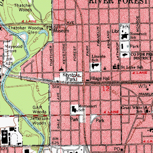 Topographic Map of Keystone Park, IL