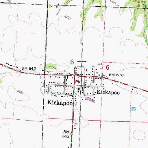 Topographic Map of Kickapoo, IL