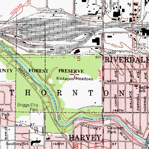 Topographic Map of Kickapoo Meadows, IL