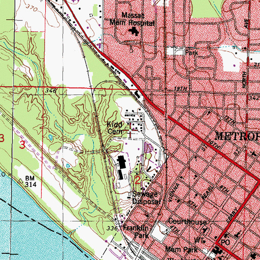 Topographic Map of Kidd Cemetery, IL