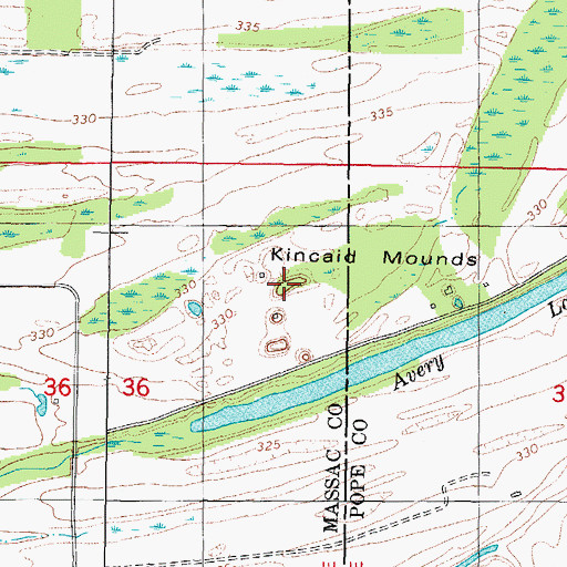 Topographic Map of Kincaid Mounds, IL