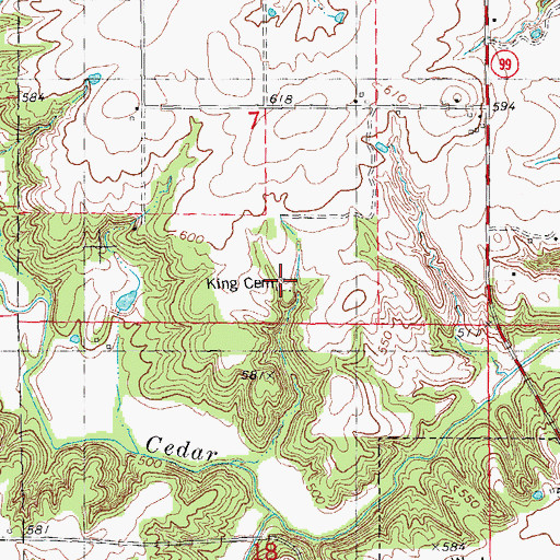 Topographic Map of King Cemetery, IL