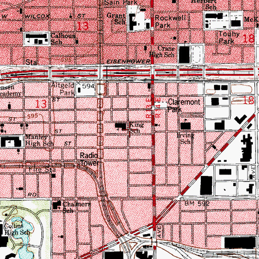 Topographic Map of King School, IL