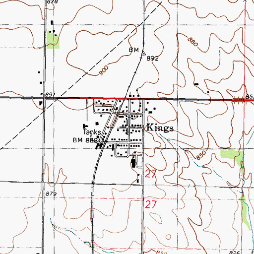 Topographic Map of Kings, IL