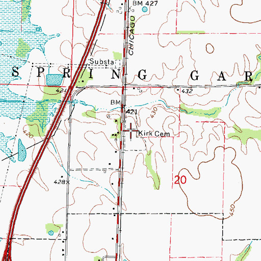 Topographic Map of Kirk Cemetery, IL