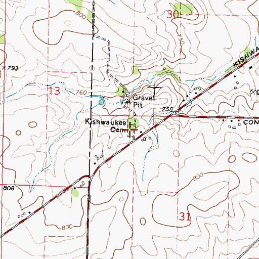 Topographic Map of Kishwaukee Cemetery, IL