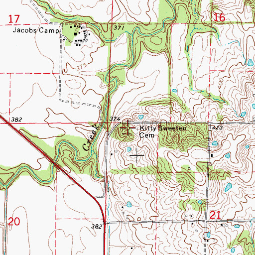 Topographic Map of Kitty Sweeten Cemetery, IL