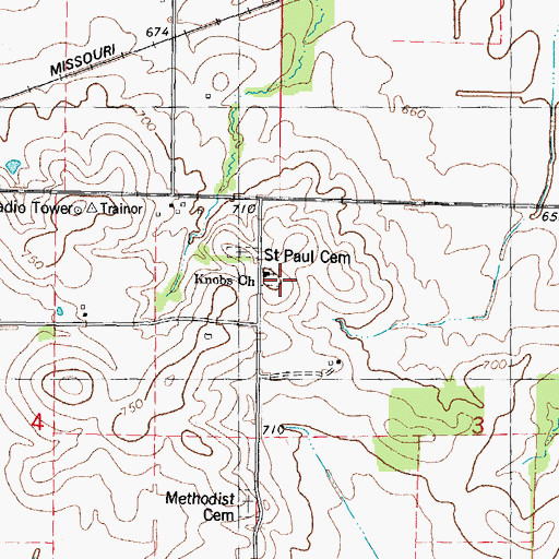 Topographic Map of Knobs Baptist Church, IL