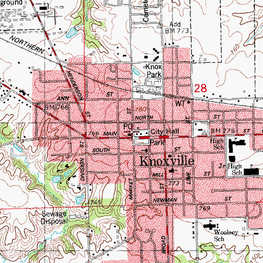 Topographic Map of Knoxville, IL