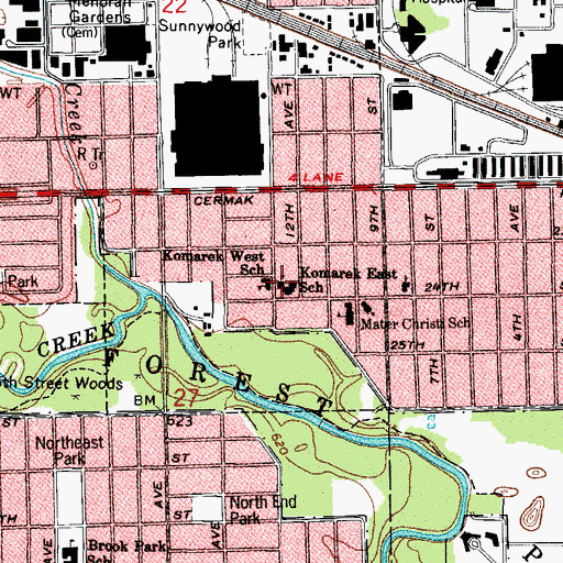 Topographic Map of Komarek Elementary School, IL