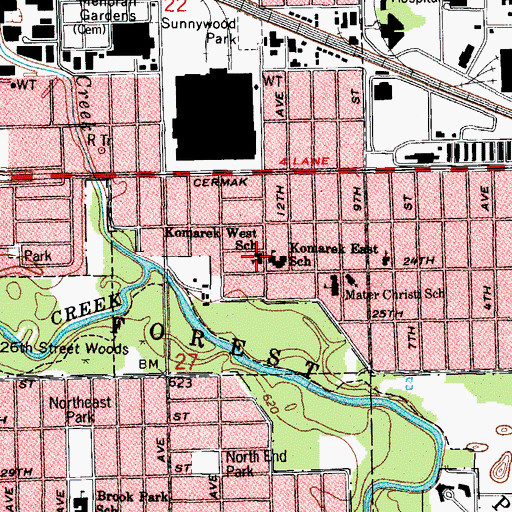 Topographic Map of Komarek West School, IL