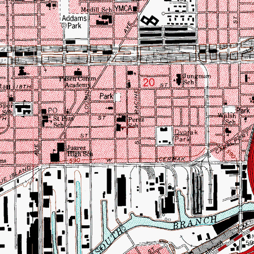 Topographic Map of Komensky School, IL