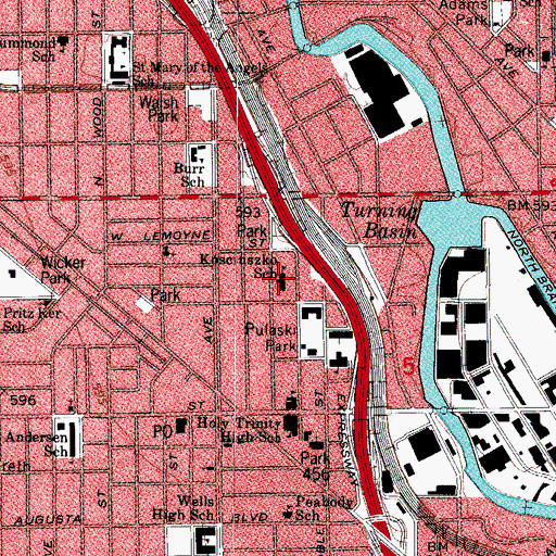 Topographic Map of Kosciuszko Elementary School, IL