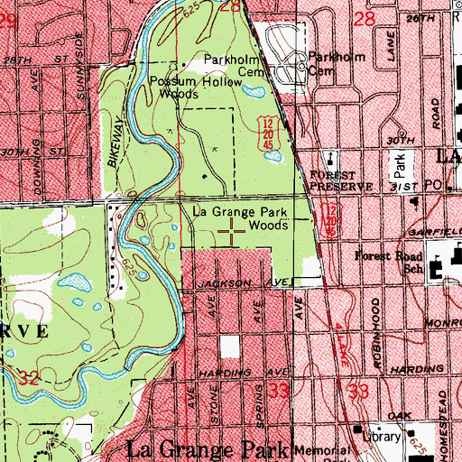 Topographic Map of La Grange Park Woods, IL