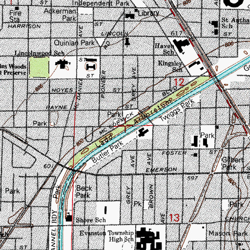 Topographic Map of Ladd Arboretum, IL