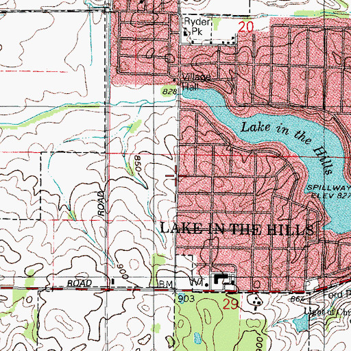 Topographic Map of Lake in the Hills, IL
