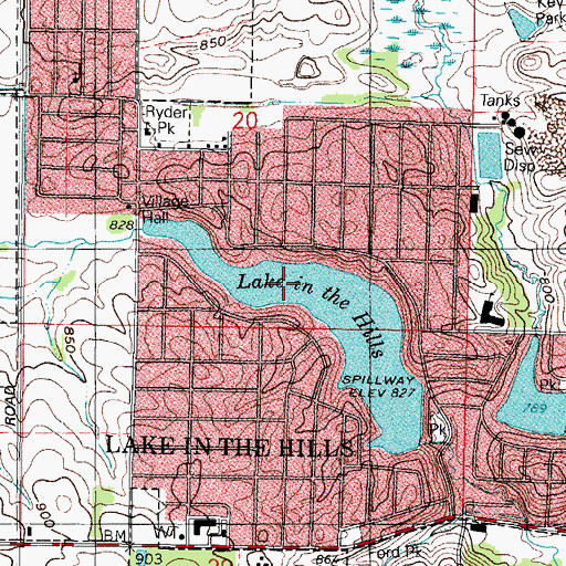 Topographic Map of Lake in the Hills, IL