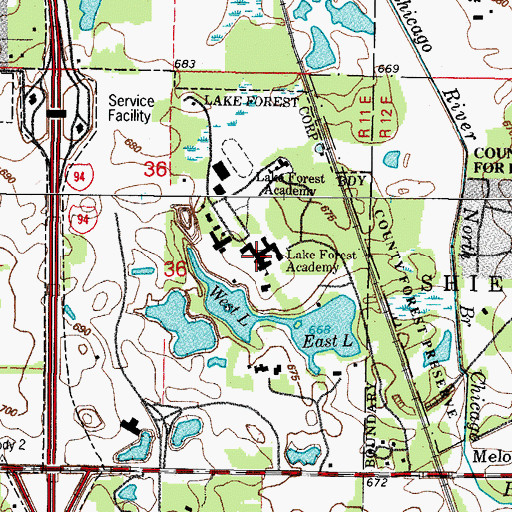 Topographic Map of Lake Forest Academy, IL