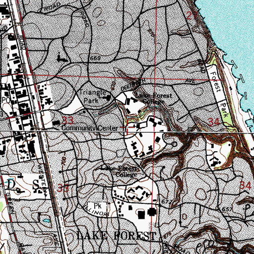 Topographic Map of Lake Forest College, IL
