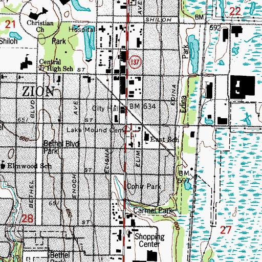 Topographic Map of Lake Mound Cemetery, IL