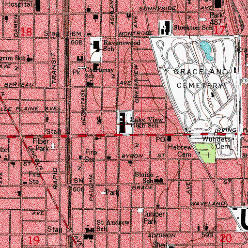 Topographic Map of Lake View High School, IL