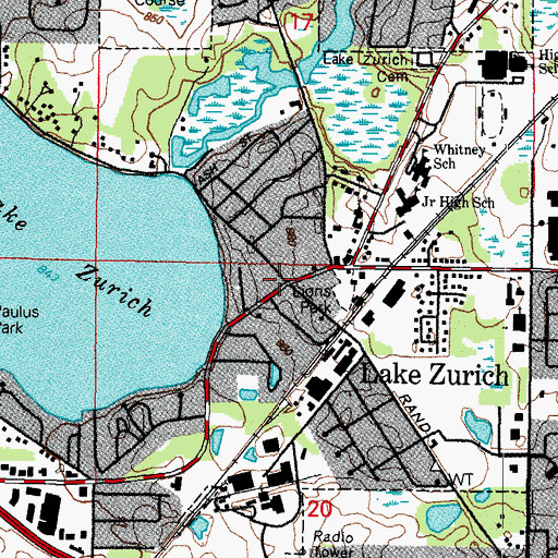 Topographic Map of Lake Zurich, IL