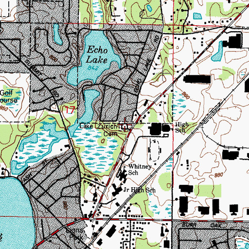 Topographic Map of Lake Zurich Cemetery, IL