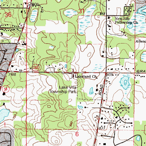 Topographic Map of Lakeland Baptist Church, IL