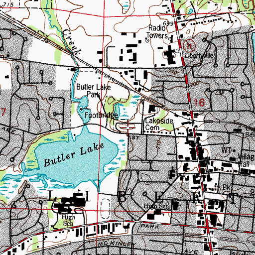 Topographic Map of Lakeside Cemetery, IL