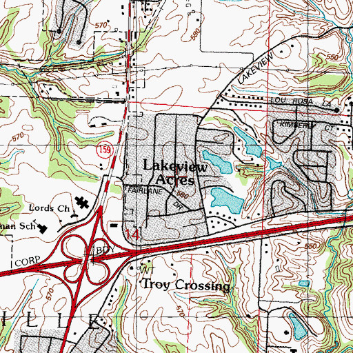 Topographic Map of Lakeview Acres, IL
