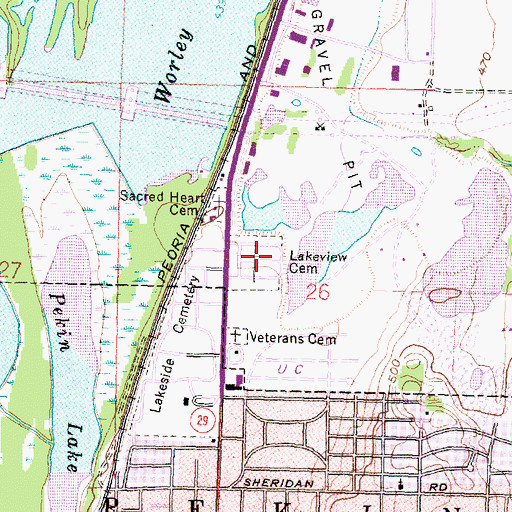 Topographic Map of Lakeview Cemetery, IL