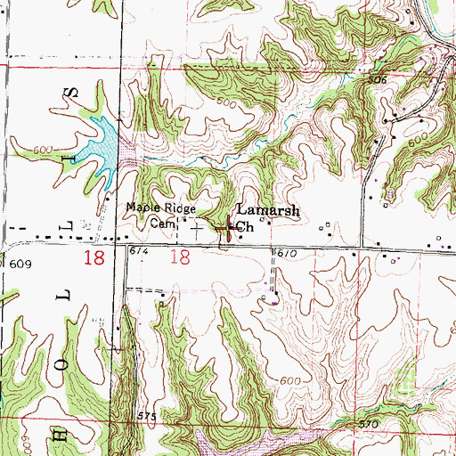 Topographic Map of Lamarsh Church, IL