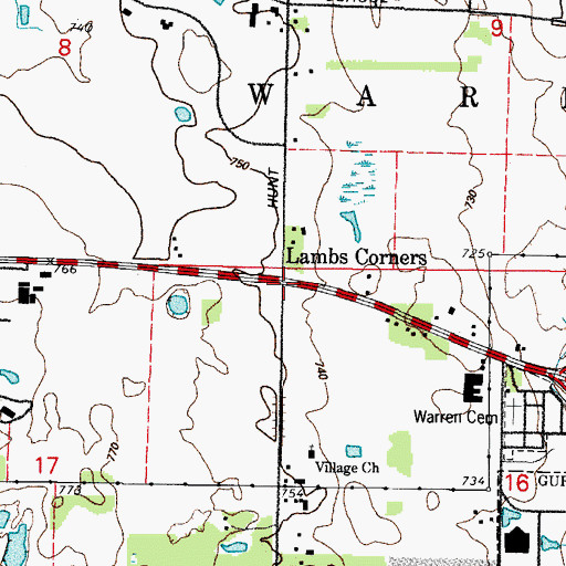 Topographic Map of Lambs Corners, IL