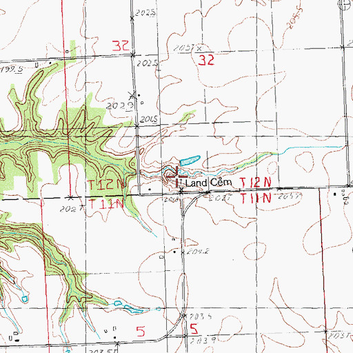Topographic Map of Land Cemetery, IL