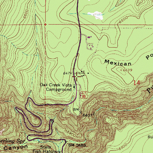Topographic Map of Oak Creek Vista, AZ