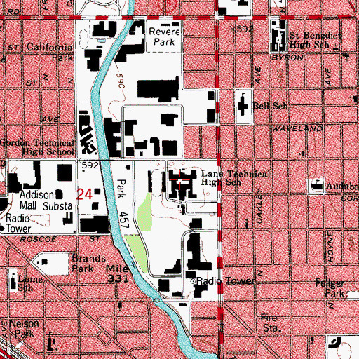 Topographic Map of Lane Technical High School, IL