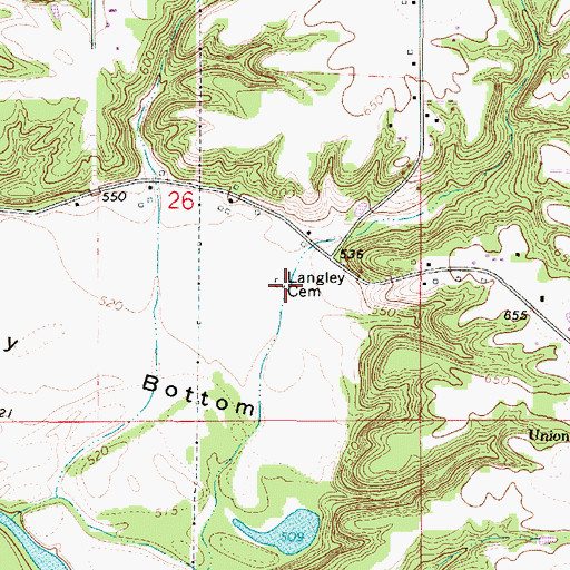 Topographic Map of Langley Cemetery, IL