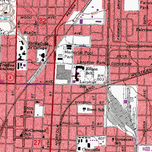 Topographic Map of Lanphier High School, IL