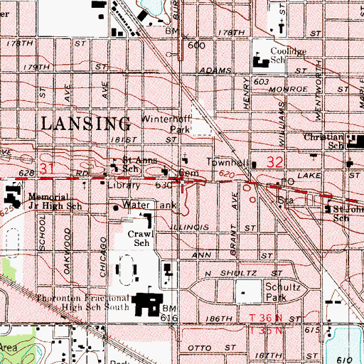 Topographic Map of Lansing, IL