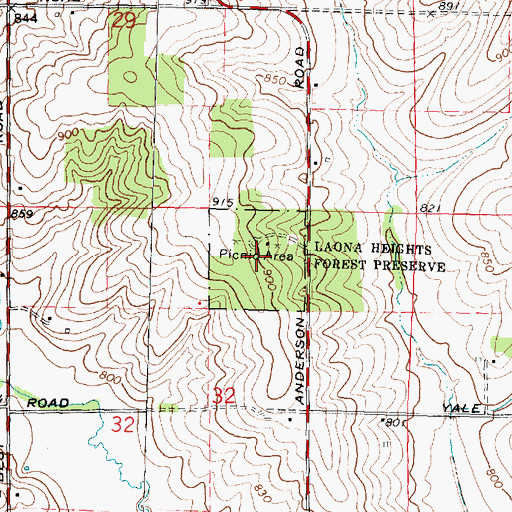 Topographic Map of Laona Heights Forest Preserve, IL